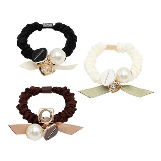 2Pcs Hair Tie High Elasticity Rhinestone Faux Pearl Hair Scrunchie Soft Pleated Fabric No Hair Damage Ponytails Buns Hair Accessories