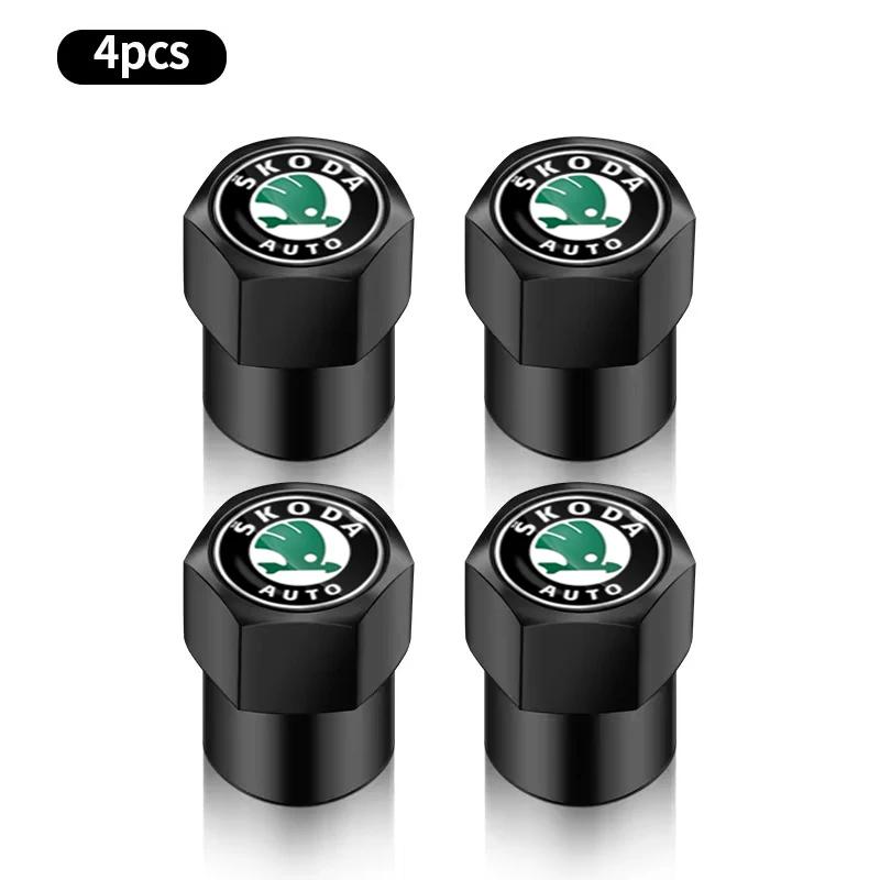 NADH5 New 4Pcs Car Wheel Tire Valve Caps Air Stem Covers Accessories For Skoda Fabia Octavia Karoq Kodiaq Kamiq Superb Rapid Scale