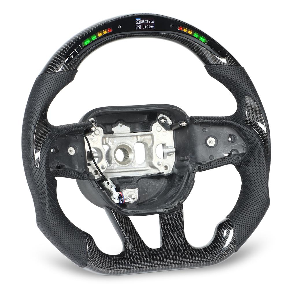 Carbon Fiber LED Display Shift Lights Steering Wheel Perforated Leather Replacement for HELLCAT