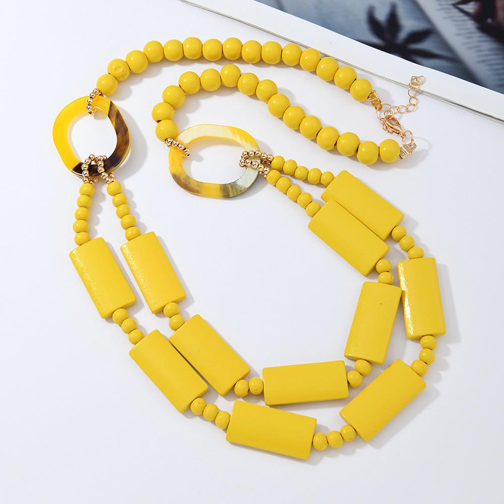 Geometric Wooden Bead Necklace For Women With Multilayer Handcrafted Design For Summer Travel