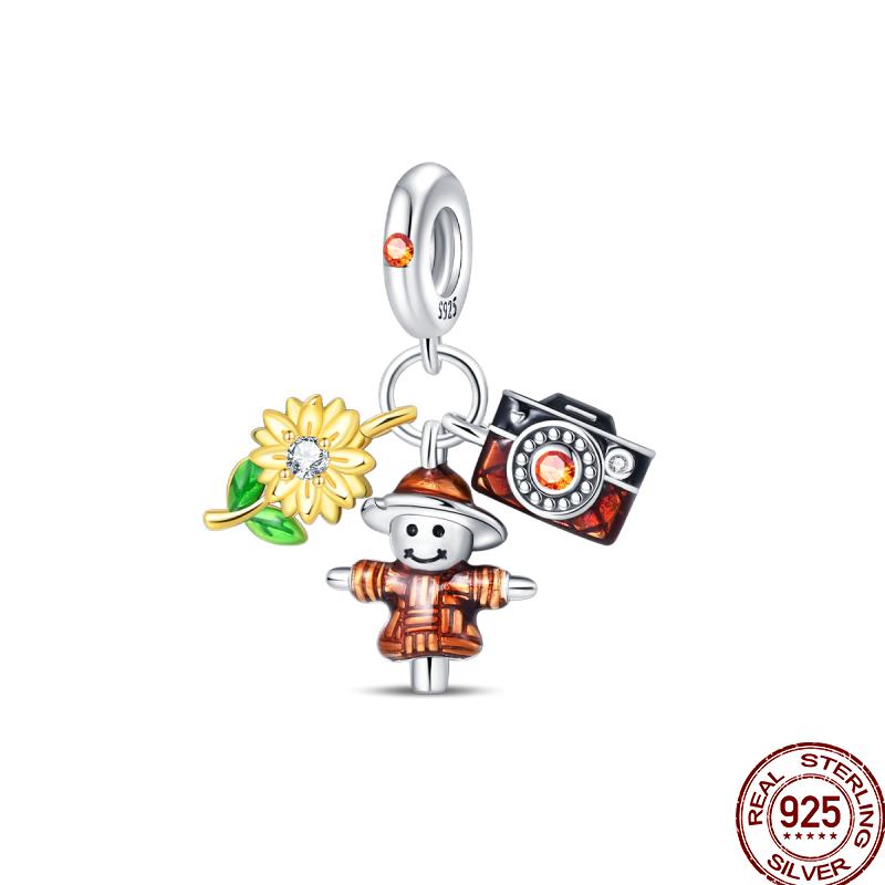 Copper Pumpkin Maple Leaf Squirrel Scarecrow Harvest Autumn Charm Beads Suitable For Pan Original Bracelet