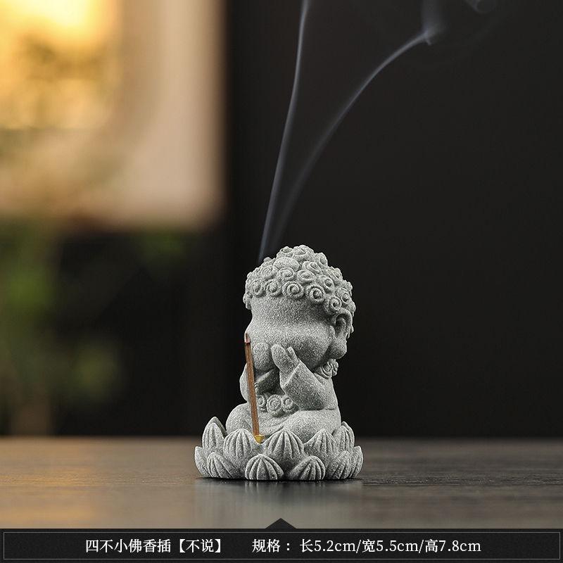 Four Not Small Buddha Incense Insert Tea Pets Household Zen Desktop Chinese Blue Sand Stone Ornament Living Room Indoor Seat