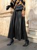 Pleated Long Leather A-Line Skirt 2025 - Elastic High Waist PU Skirt for Autumn Winter.