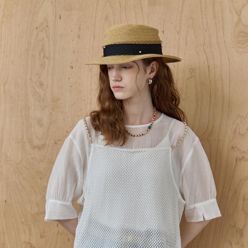 Maxza Pearl Mesh Ribbon Wire Raffia Boater Hat Ze07am004na