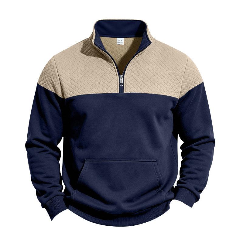 Men S Heavyweight Fleece Long Sleeve Stand Collar Sweatshirt Color Block Pockets