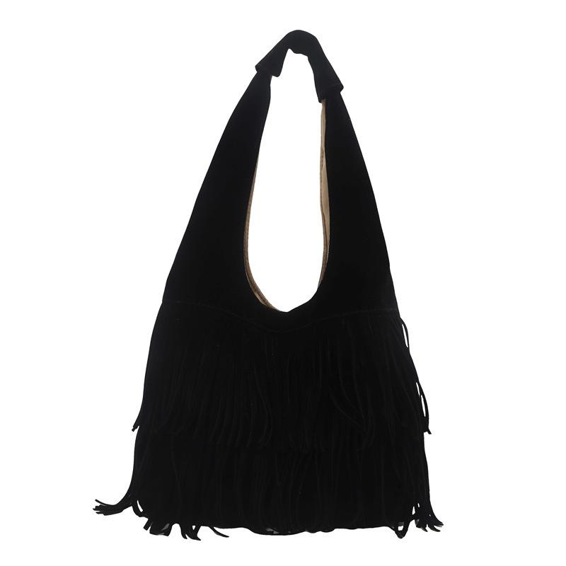 2025 Autumn New Leather Velvet Fringed Fashion Texture Retro Simple Large Capacity Shoulder Crossbody Women's Shoulder Bag