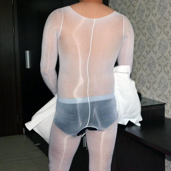 Combinaison sexy en soie noire pour homme - Bas transparents ultra-fins 912 Needle 8D