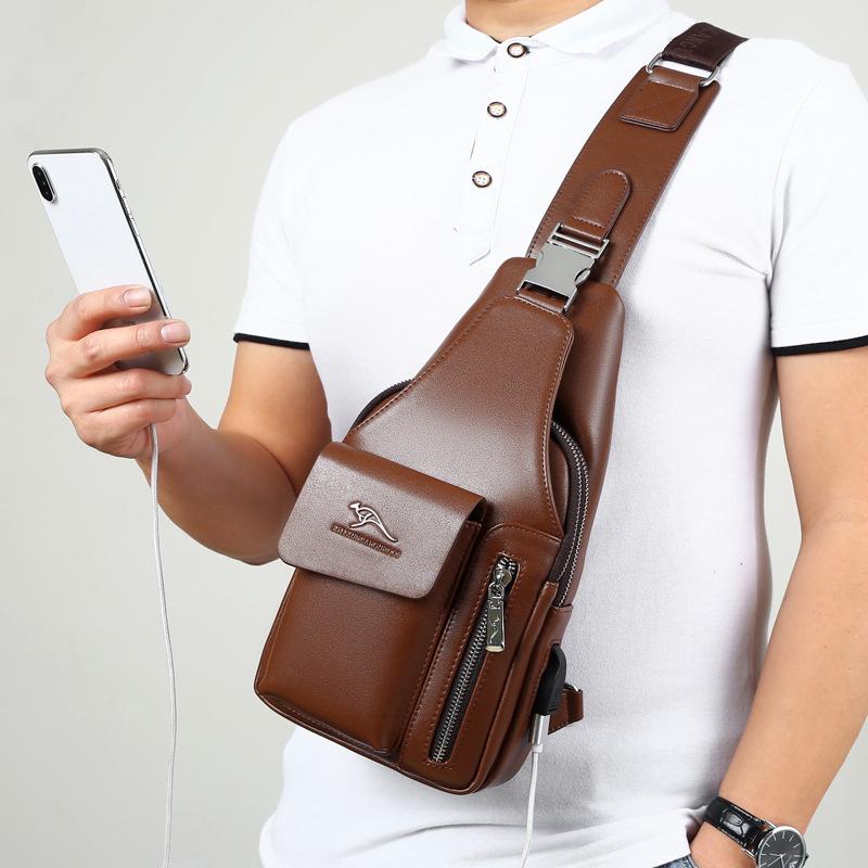 Men's Chest Bag USB One-shoulder Messenger Chest Bag Casual Fashion Bag Diagonal Backpack
