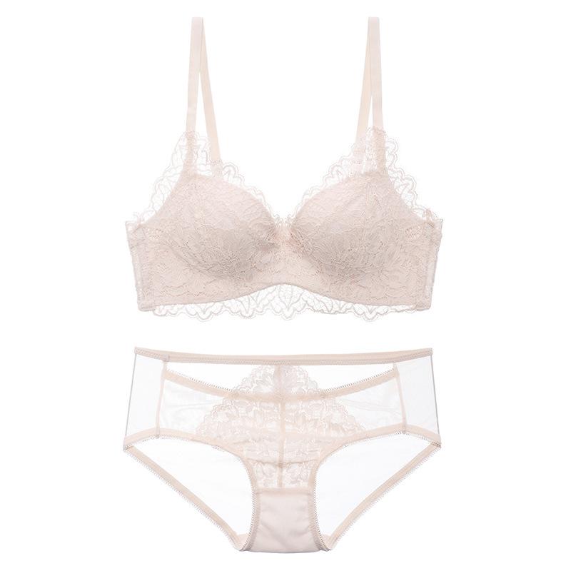 Sexy Pure Lace Small Breasts Gather and Lift the Chest To Prevent Sagging, Not Empty Cup, No Steel Ring Bra Set.