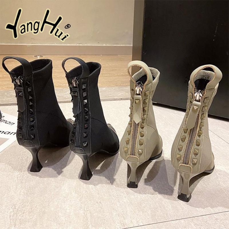 Party-Pumps Retro Spitzzehen Pu Spleißung Baumwolle Stretchstoff Reißverschluss Schuhe für Damen 2024 Neue Mode Frühling Zapatos Mujer