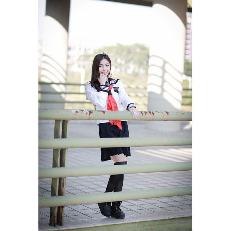 Elegant Women's Long Sleeve School Girl Uniform Sailor Dress For Cosplay Enthusiasts
