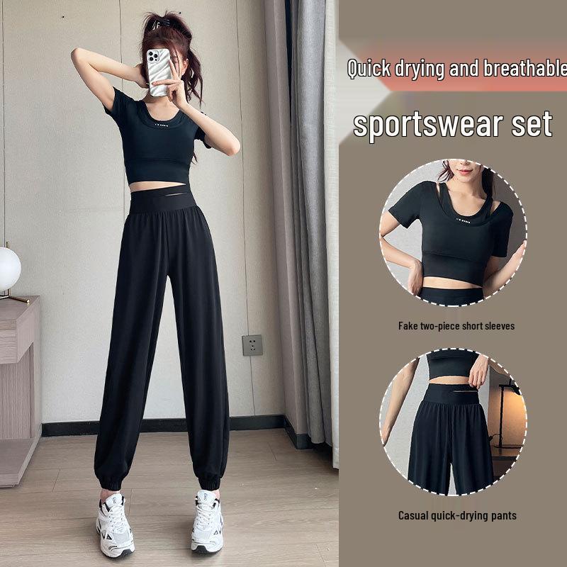2025 Women's Quick-Dry Sportswear Set: Summer Gym & Yoga Suit with Casual Green Pants