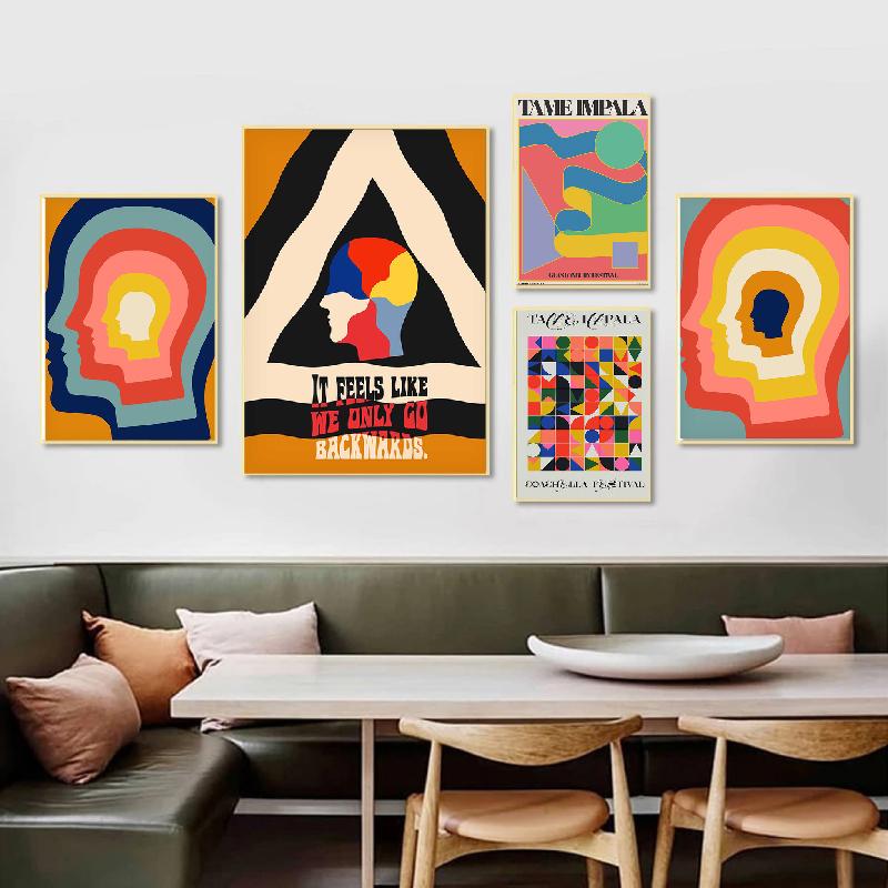 

Абстрактная геометрия Красочная голова Прирученная Импала на концерте в Гластонбери Холст Плакаты Ретро Картины на стенах для декора гостиной