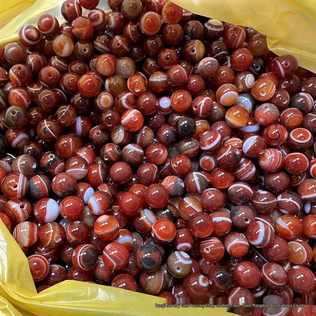 Antique 14mm Wine Red Swirl Agate Round Spacer Beads for DIY and Prayer Accessories.
