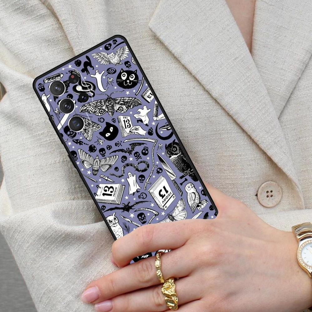 Girly Pastel Witch Goth Pattern SOFT Cell Phone Case for Samsung Galaxy S26 Ultra S25 S24 S23 S22 S21 S20 Note10 Cover