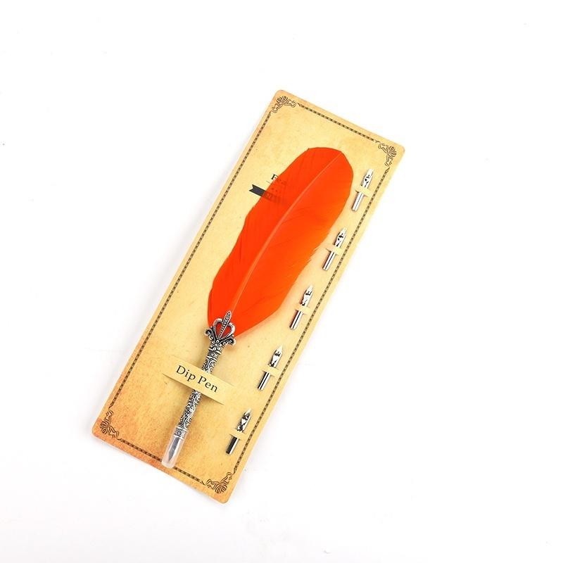 1Pc New Feather Quill Dip Pen Set with 5 Replaceable Nibs Antique Style Fountain Pen for Calligraphy Wedding Gift