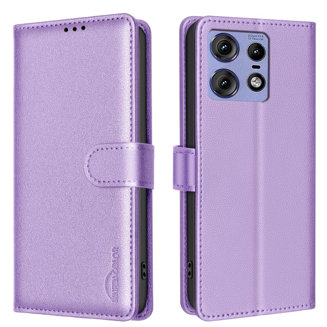 

BINFEN COLOR BF32 For Motorola Edge 50 Pro 5G Shockproof Leather Phone Case Litchi Texture RFID Blocking Wallet Cover Purple