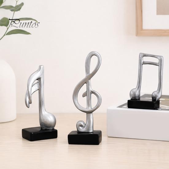 Home Office Music Decor 3Pcs Minimalist Note Resin Sculpture, Treble Clef & Eighth Quarter Desk Stable Base for Piano Room Living Room, Matte