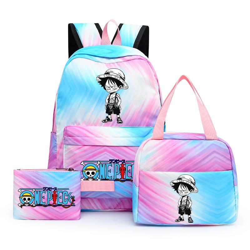 3Pcs/set Anime One Piece Anti-Theft Backpack Casual Daypack with Lunch Bag Pencil Case Back To School Daily Bookbag for Boy Girl Mochila Rucksack
