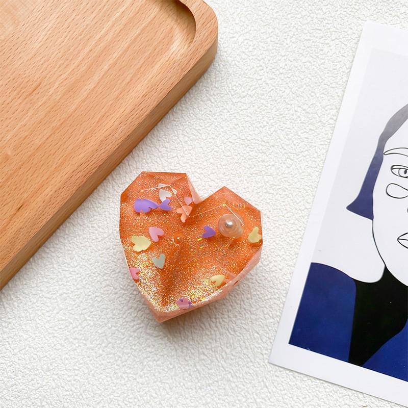 Three Dimensional Heart-shaped Mobile Phone Airbag Bracket With Drop Glue Pearl Glitter Expandable Back Sticker Desktop Stable Support Ring Buckle