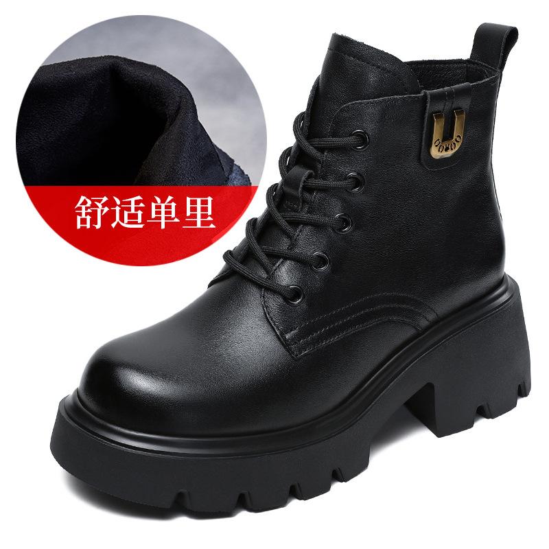 Leather Martin boots women's autumn and winter single boots 2026 new velvet thick heel platform short boots