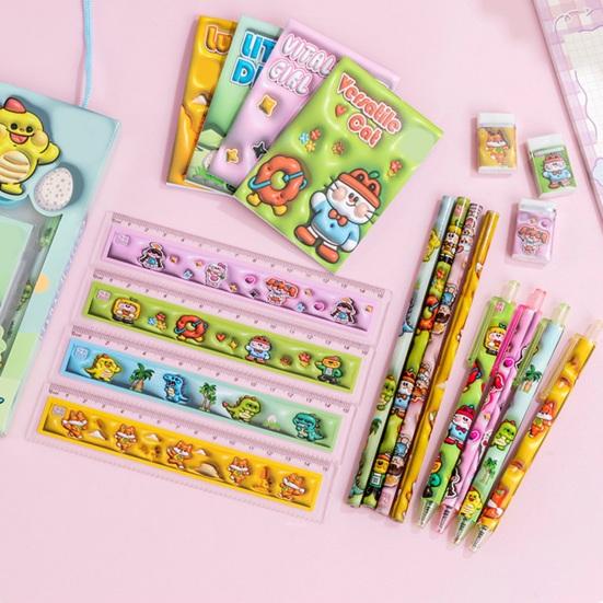 6Pcs School Supply Gift Set with Cartoon Box Elementary Student Stationery Kit for Back To School Kid Learning Essentials Birthday Holiday Present