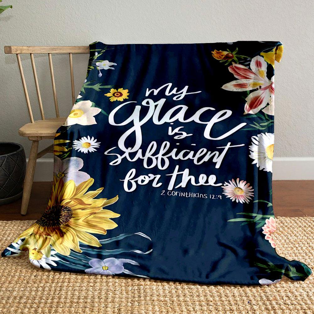 My Grace Is Sufficient Themed Floral Print Blanket  Printed Blanket for Living Room Bed Couch lunch break Blanket for Friend s festival Gift 80cm x 120cm