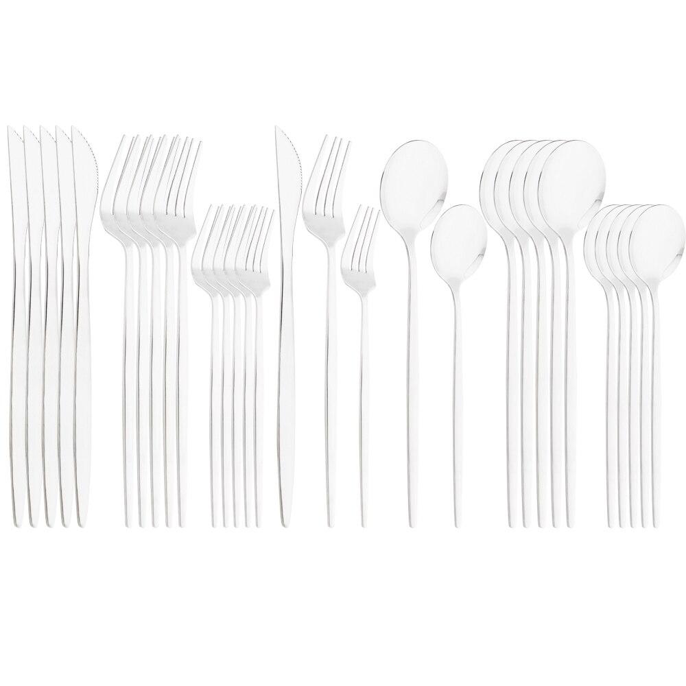 Mirror Dinnerware Set Stainless Steel 30Pcs Black Gold Tableware Knife Fork Spoon Dinner Set Cutlery Spoon Dessert Flatware Set