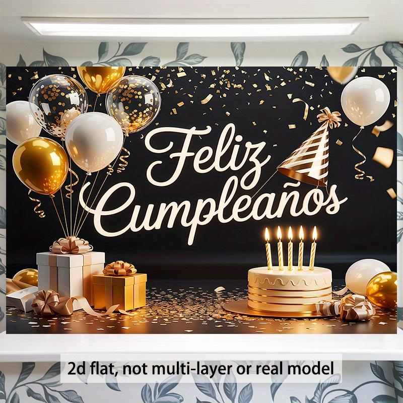 1Pcs Spanish Happy Birthday Golden Decorations Decoration Background Birthday Backdrop Decorations For Photo Studio Booth Party