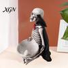Halloween Party Supplies Skeleton Decorative Tray, Gothic Storage Tray with Black Cape Red Desktop Jewelry Organizer Bow, Multifunctional for