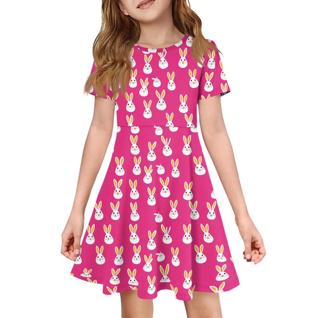 Girl Summer Dress Color & Print Short Sleeve Dress With Pocket Casual Dress Shorts Sleeve Party Dress Easter Day