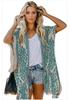 Bali Beach Resort Pom-pom Kimono Cardigan for Women - Printed Short Sleeve Cover-up