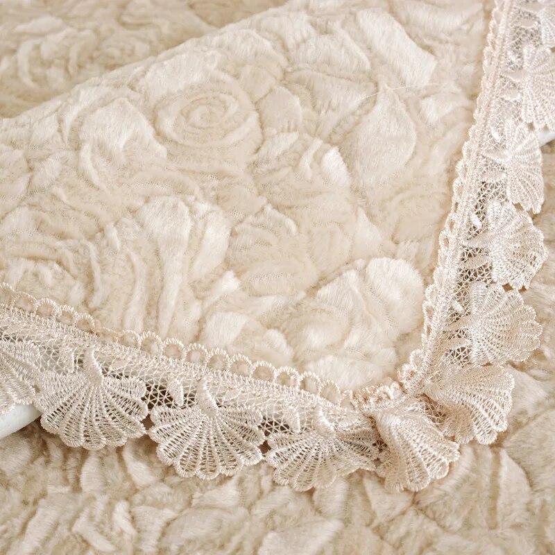 High End European Rose Flannel Sofa Winter Thickened Anti Slip Sofa Cover