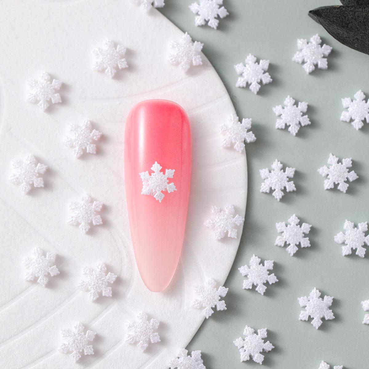 White Snowflake Resin Nail Art Decorations - 3D Hexagonal Winter DIY Accessories