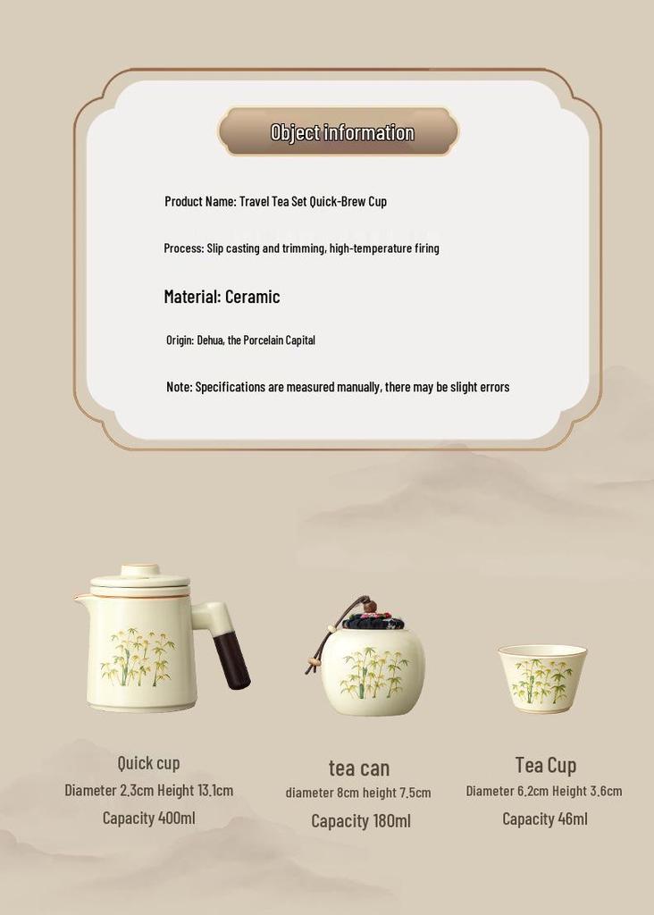 Portable Chinese Style Travel Tea Set for One Person - Outdoor Camping Teacup Kuaike Set