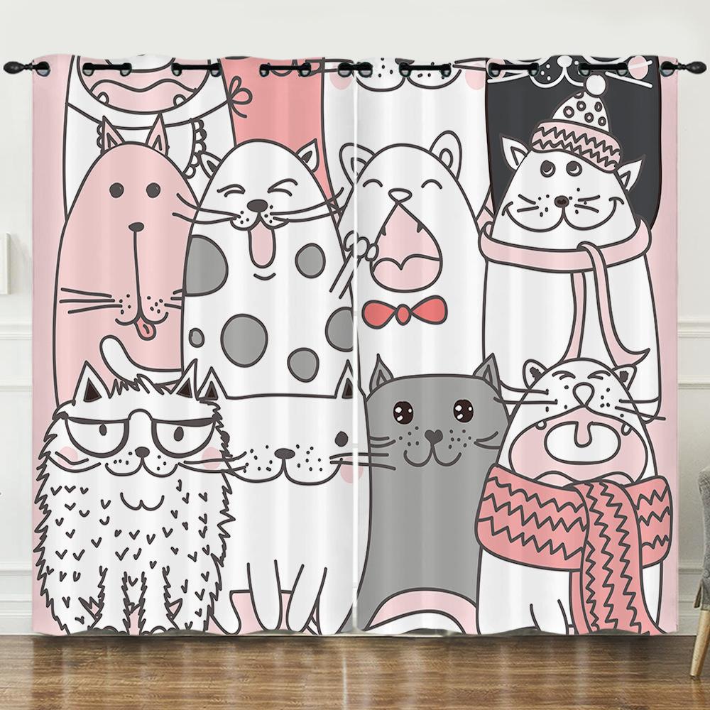 Curtain Cartoon Animal Animation Kitten 3D Digital Printing Blackout Curtain 3D Three-Dimensional Printing