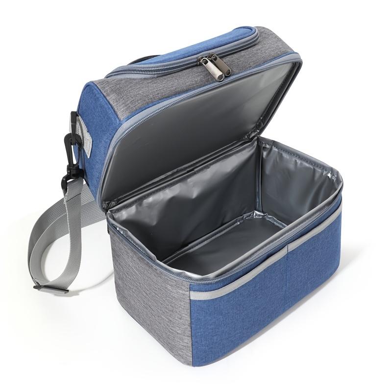 Insulated Double-Layered Lunch Bag Versatile Black & Gray Oxford Fabric, with Shoulder Strap or Carry Handle