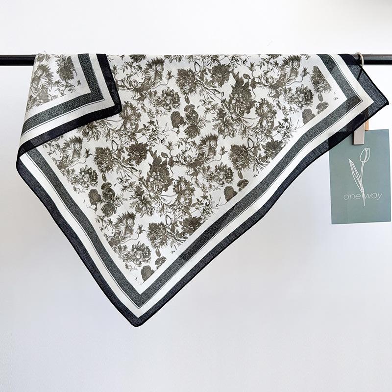 1116 new spring fashion versatile silk scarf female plant flower small square scarf foreign style shawl velvet feel scarf