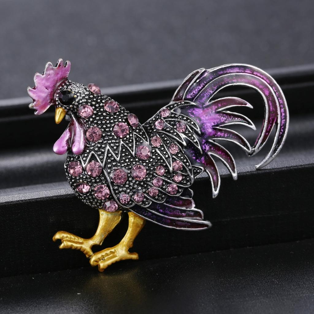 Vintage Exquisite Rhinestone Rooster Brooches For Women Men Trendy Punk Metal Animal Chicken Buckle Pins Wedding Party Jewelry