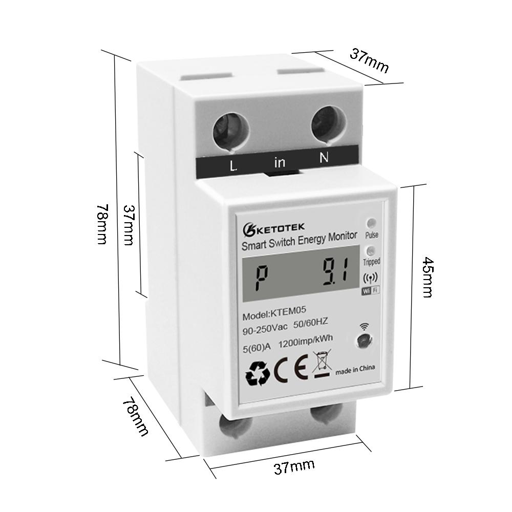 Tuya Single Phase 65A Din Rail WIFI Smart Energy Meter timer Power Consumption M