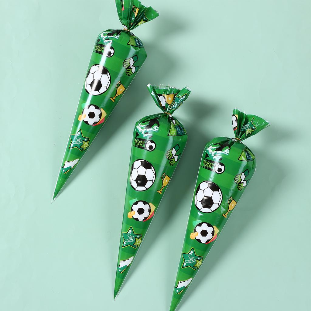 50pcs Football Theme Party Favors Cone Candy Bags Soccer Plastic Gift Packaging Bags Boy Kids Birthday Party Decoration Supplies