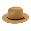 (Joy choose)Unisex Fashion Wide Wool Belt Flat Top Fedora Hat Party Church Hats Cap