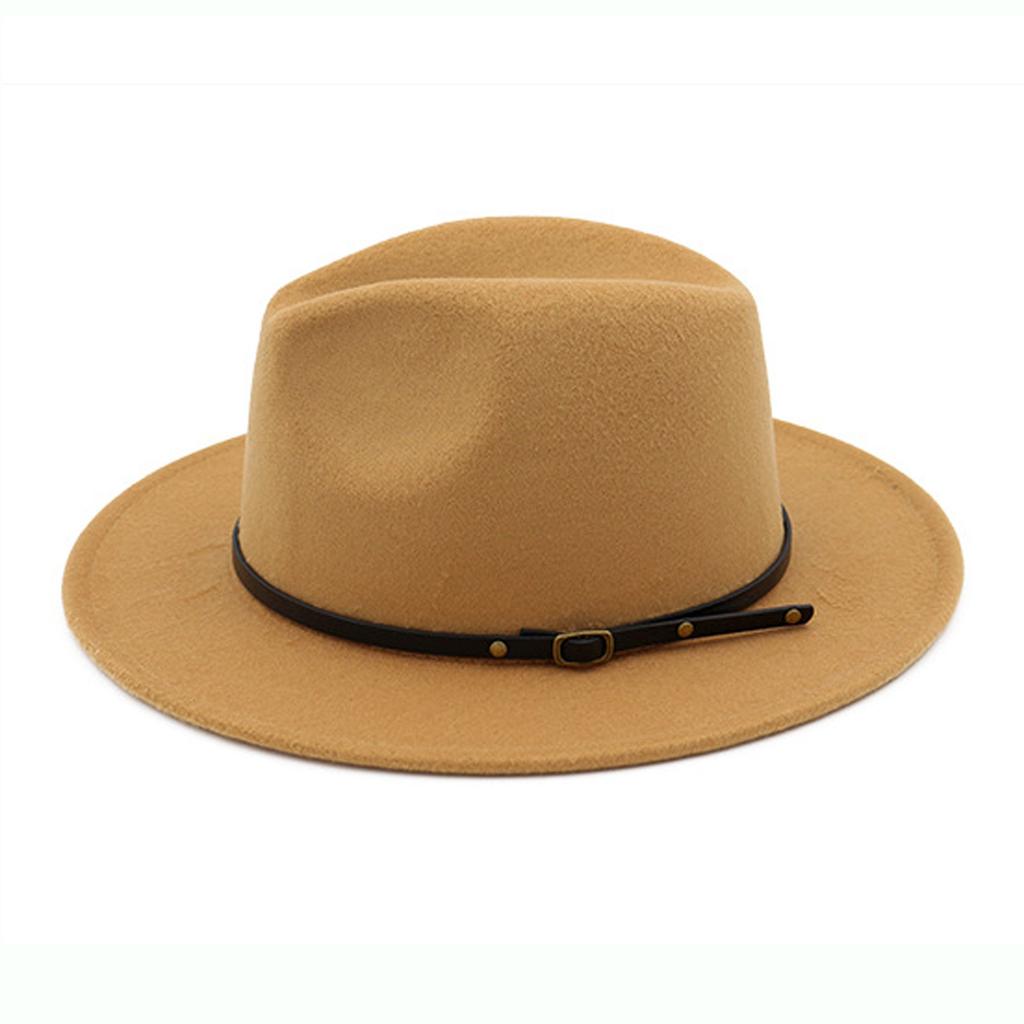 (Joy choose)Unisex Fashion Wide Wool Belt Flat Top Fedora Hat Party Church Hats Cap