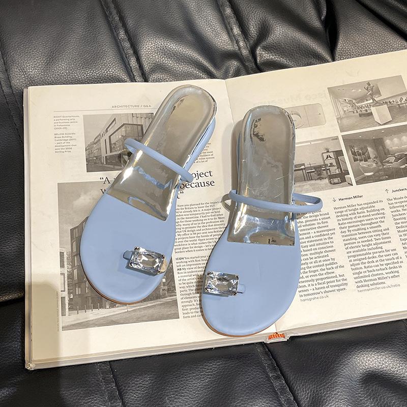 Rhinestone Inner Height Increase Women's Lame Heel Cool Slippers Summer Fashion Small Fresh Outer Wear Toe Fashion Fairy Style Slippers