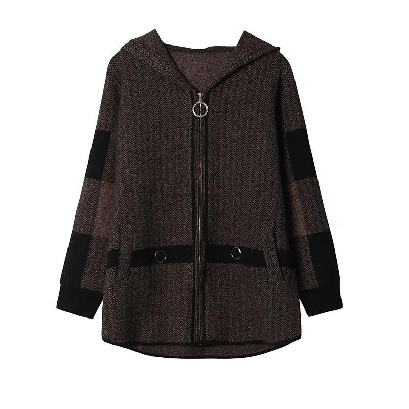 Fat Mama Plus Size Double-Sided Fleece Hooded Jacket for Mid-Aged & Elderly (Spring/Autumn)