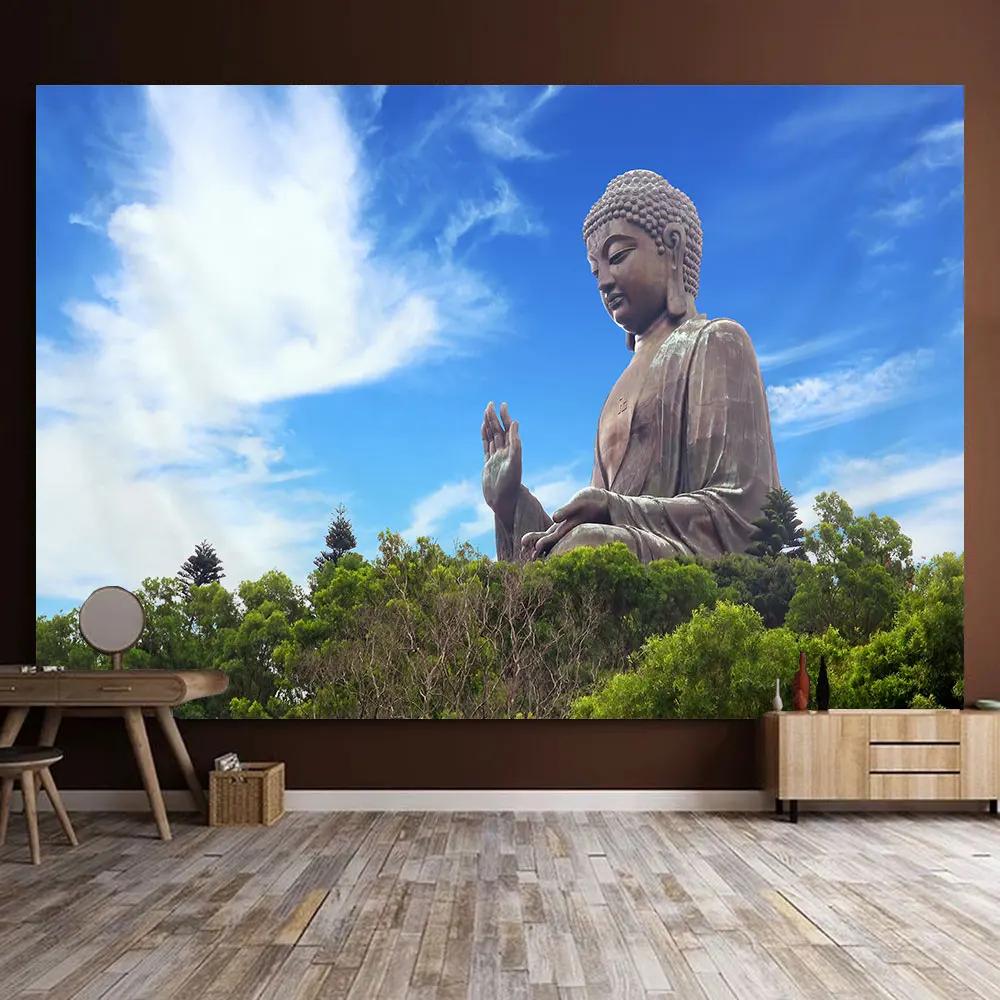 Tapiserie cu statuie lui Buddha, cuvertură de pat, agățată pe perete, covoraș de plajă boem, fete de masă, decor pentru dormitor