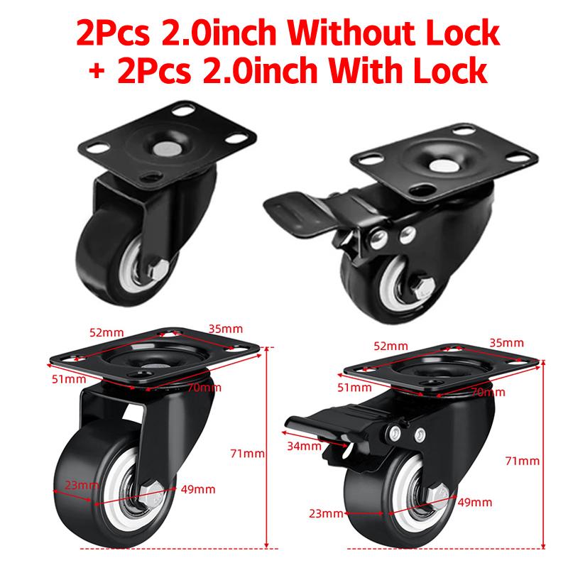 4 szt. Ciche podwójne kółka obrotowe z podwójnymi łożyskami kulkowymi, czarne, obrotowe z hamulcem, kółka do wózka 1,5" - 2"
