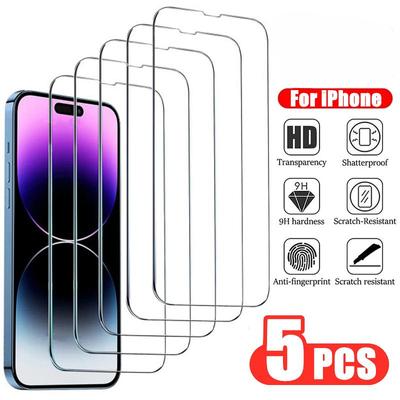 5 шт. закаленное стекло для IPhone 11 12 14 13 Pro Max мини-защитные пленки для экрана для IPhone 14 Pro XS Max 6 6s 7 8 Plus XR X SE стекло