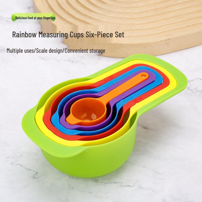 6-Piece Rainbow Plastic Measuring Cups & Spoons Set for Baking & Coffee
