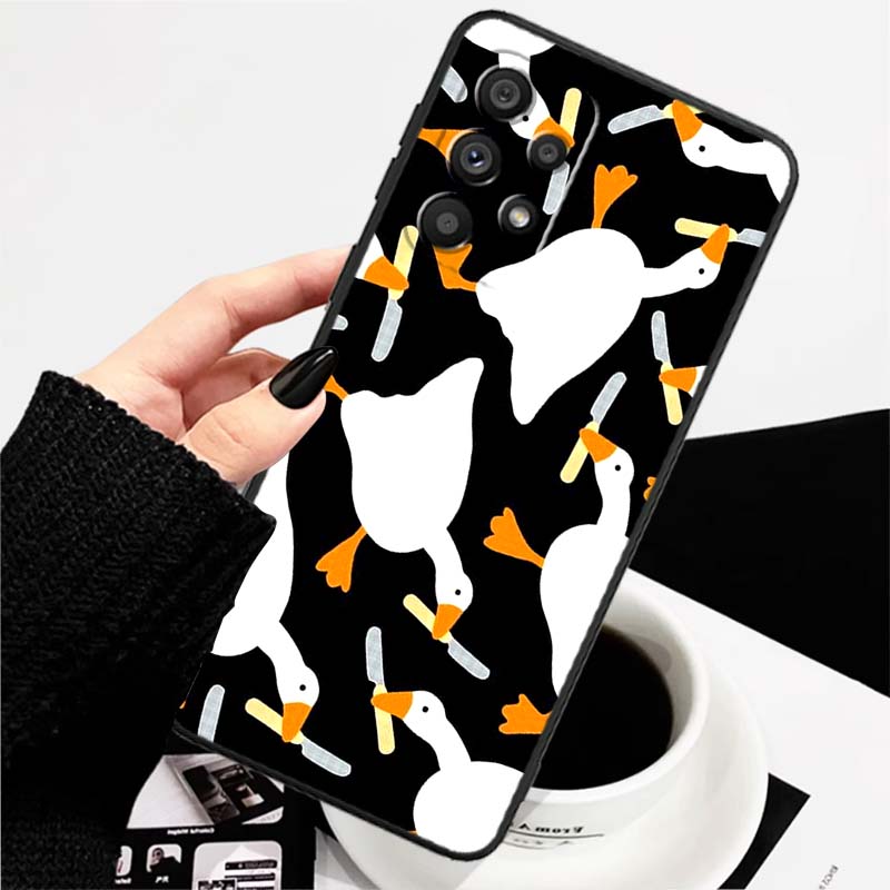 Cartoon Anime Duck Pattern For Samsung A73 A72 A71 A55 A54 A53 A52 A51 A13 A22 A16 A15 A12 A14 A26 A07 5G Black Phone Case
